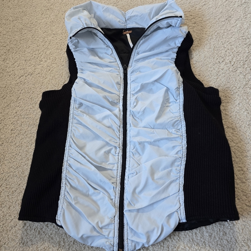 Free People Light Blue and Black Puffer Knit Vest